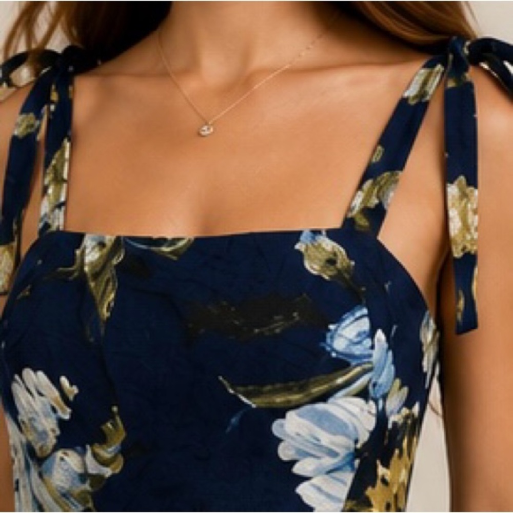 Rachel Zoe Floral Tie Strap Maxi Dress Women’s XS Navy Blue Cottagecore - Picture 3 of 8